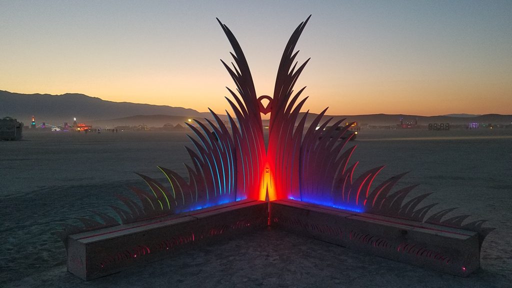 Jyl Bonaguro Burning Man Sculpture Transmigration at Night