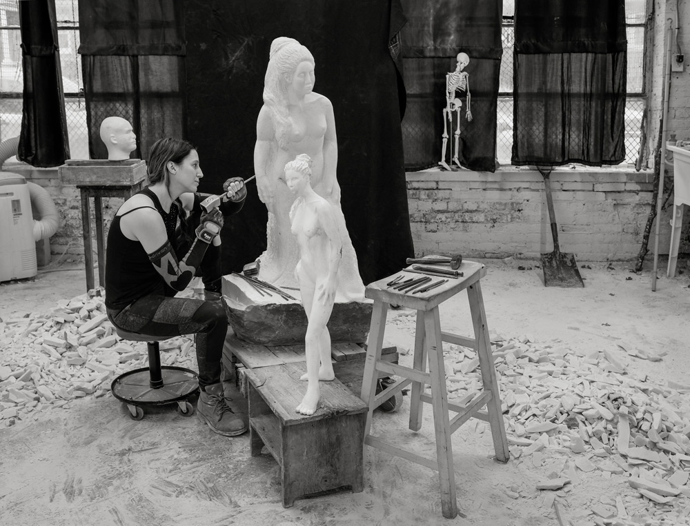 Jyl Bonaguro Artist Carving Marble Sculpture Studio Chicago